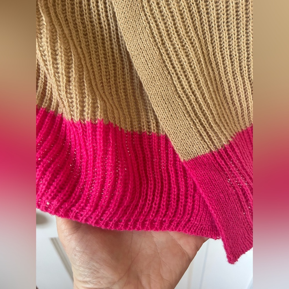 Vibrant Pink and Tan Striped Women's cardigan - Picture 4 of 9
